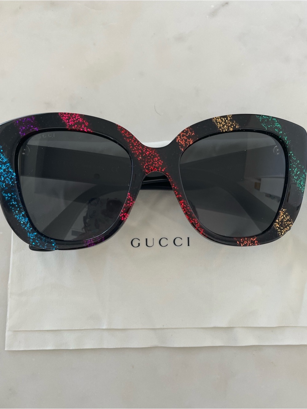 Gucci Oversized Sunglasses with Multicolor Glitter Accents